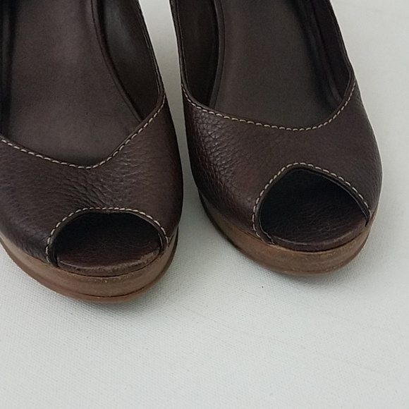 aldo sz 7 peep toe wedge sandels brown pebble - Picture 3 of 8